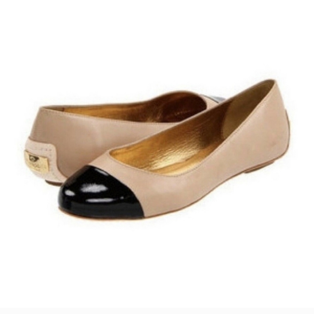 kate spade Beige and Black Cap-Toe Leather Flats